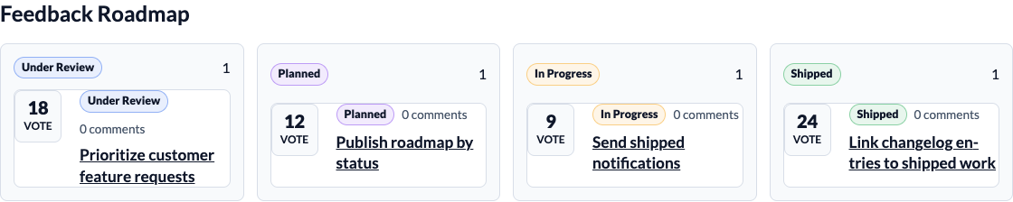Pufferbay roadmap grouped by status.